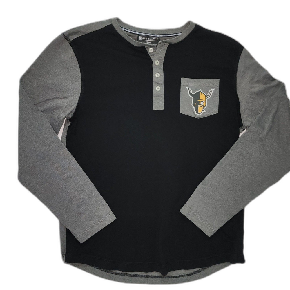 North & Acrux Henley Gray Colorblock Viking Long Sleeve T-Shirt Size M